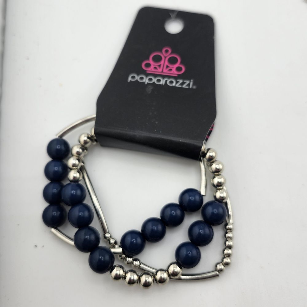 Paparazzi New Blue Silver Beaded Bracelet Set of 3 stretch